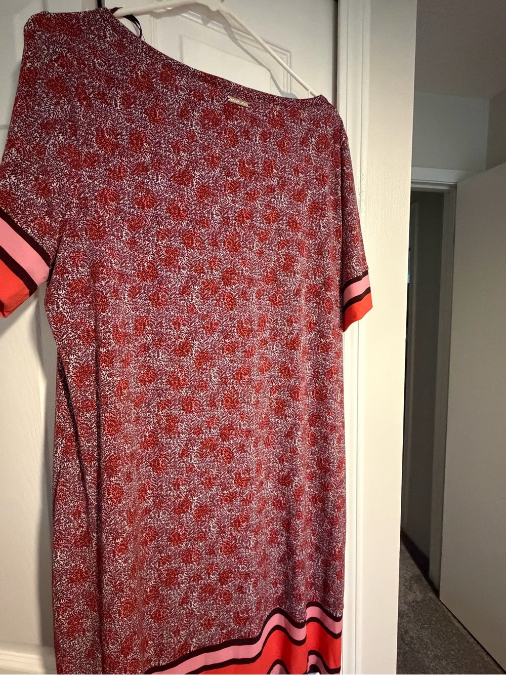 Micheal Kors Print Shift Dress with Contrast Trim